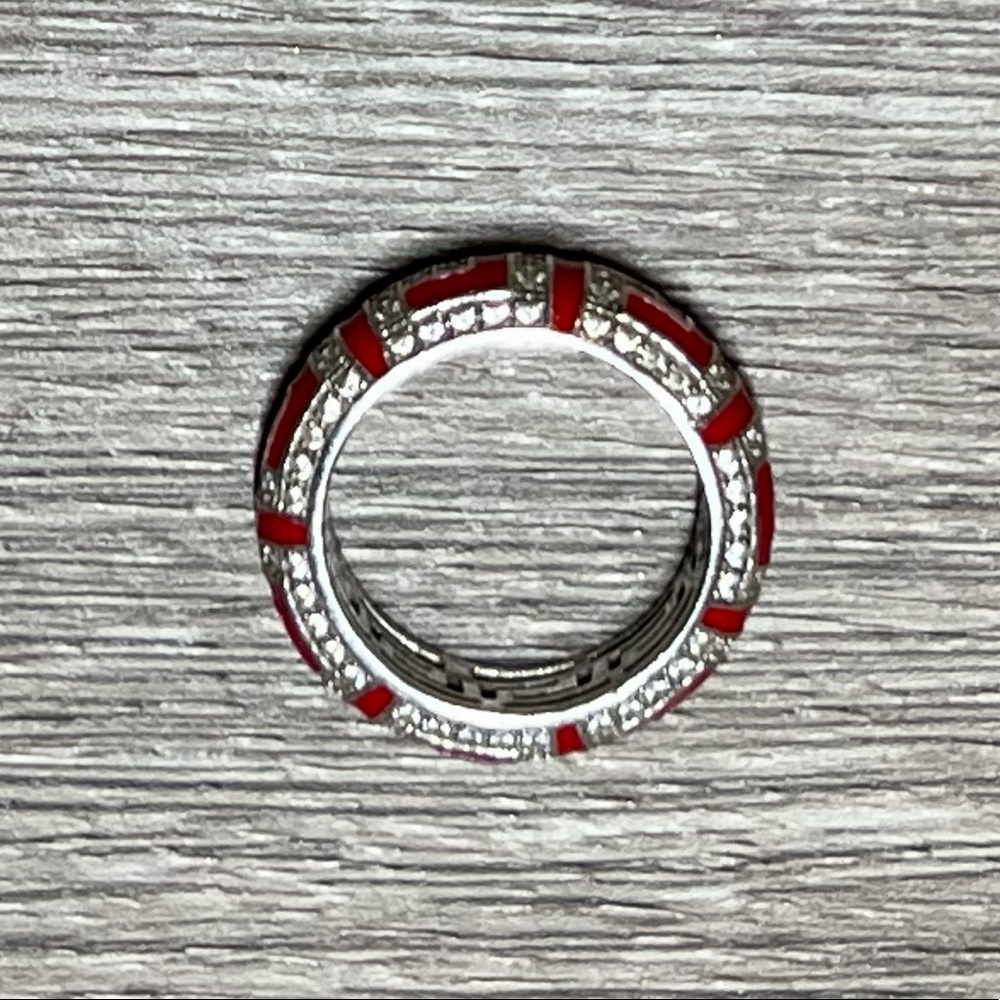 Hidalgo Sterling Silver Red Enamel Diamonique Eternity Band Ring, Size 6 - Picture 5 of 7